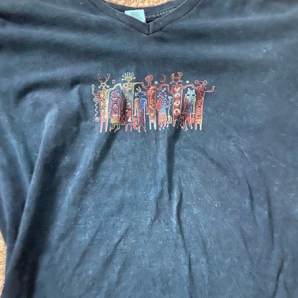 blue tribal v neck shirt